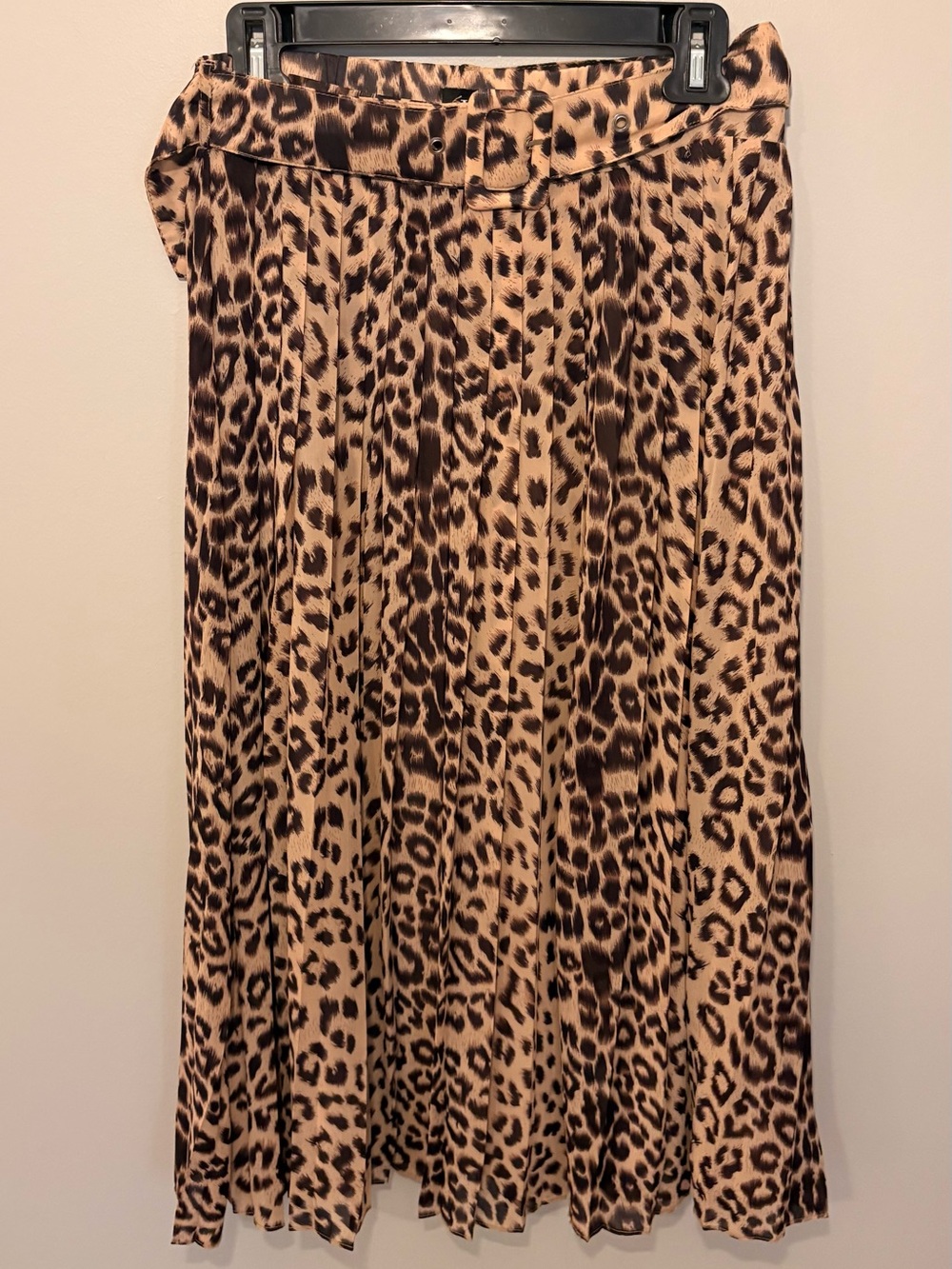Vici Medium Flowy Pleated Maxi Skirt in bold Leopard Print with Belted Waist